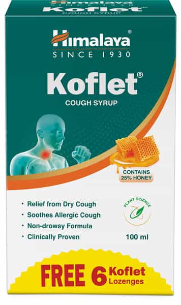 Himalaya Koflet Cough Syrup + 6 Lozenges Free For Cough & Throat Relief |Herbal |Non Drowsy | 100Ml