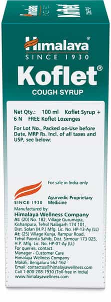 Himalaya Koflet Cough Syrup + 6 Lozenges Free For Cough & Throat Relief |Herbal |Non Drowsy | 100Ml