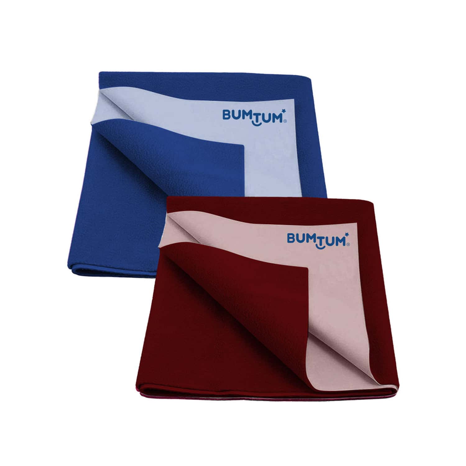 Bumtum Dry Sheet Leakproof Baby Bed Protector (Royal Blue + Maroon Small Size 50*70cm|Pack Of 2)
