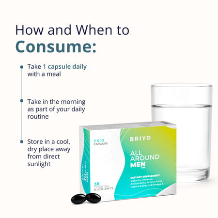 Briyo All Around Men Daily Multivitamin For Men - 37 Plus Nutrients In One Capsule - 30 Capsules