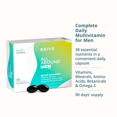 Briyo All Around Men Daily Multivitamin For Men - 37 Plus Nutrients In One Capsule - 30 Capsules