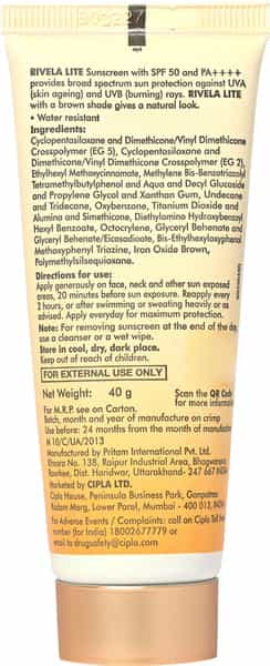 Rivela Lite Spf 50 Tube Of 40Gm Sunscreen Gel
