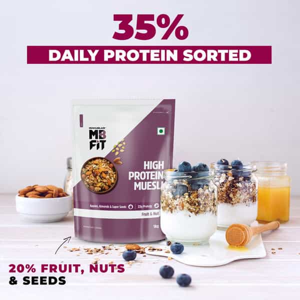 Muscleblaze High Protein Muesli 1 Kg | Fruits & Nut | 19 G Protein | Protein Breakfast Cereals