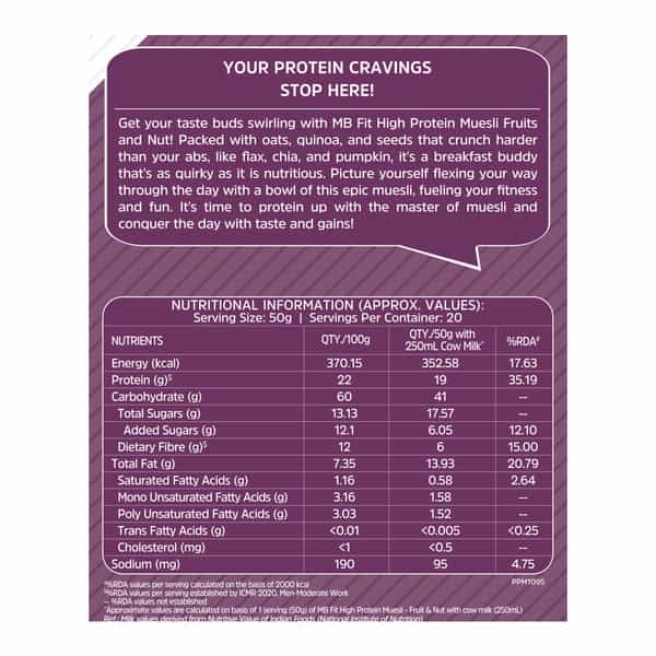 Muscleblaze High Protein Muesli 1 Kg | Fruits & Nut | 19 G Protein | Protein Breakfast Cereals