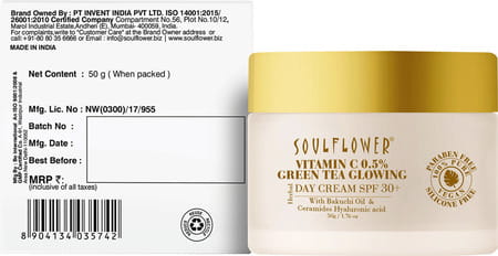 Soulflower Vitamin C 0.5% Green Tea Glowing Day Cream Spf30+