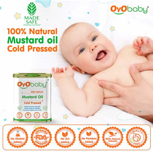 Oyo Baby Coldpressed Pure Mustardoil|Bone Development & Healthy Muscles|Nourishes Skin & Hair-100 Ml