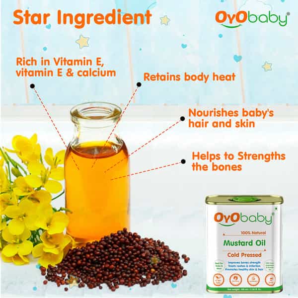 Oyo Baby Coldpressed Pure Mustardoil|Bone Development & Healthy Muscles|Nourishes Skin & Hair-100 Ml