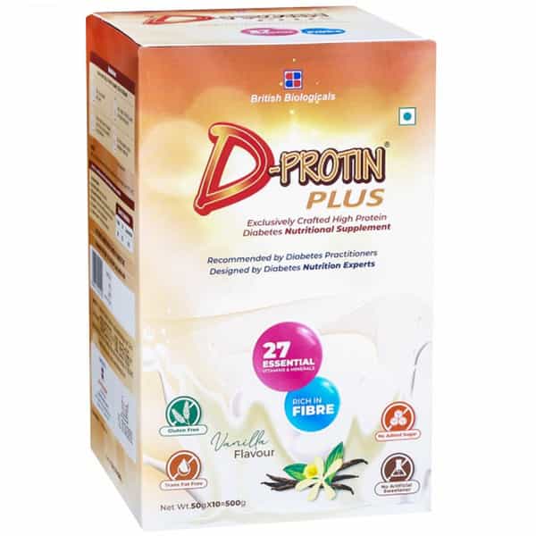 D-Protin Plus Diabetes Nutritional Supplement | Gluten Free | No Added Sugar | Vanilla | Box | 500Gm