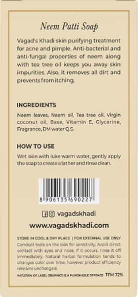 Vagad's Khadi Neem Patti Soap 100Gm | Anti-Bacterial And Anti-Fungal | Removes All Dirt | Pack Of 3