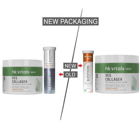 Hk Vitals Veg Collagen Supplement (Orange | 120g) & Glutathione (Orange | 15 Effervescent
