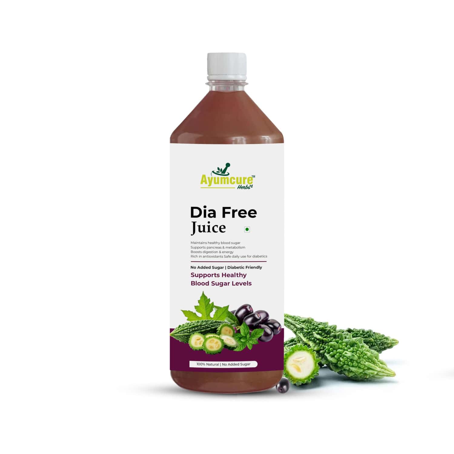 Ayumcure Dia Free Juice | Blood Sugar Control | With Karela Jamun Amla Giloy Tulsi & More | 1ltr