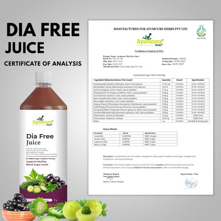 Ayumcure Dia Free Juice | Blood Sugar Control | With Karela Jamun Amla Giloy Tulsi & More | 1ltr