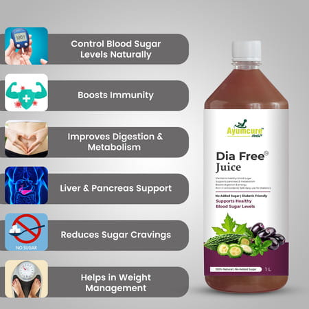 Ayumcure Dia Free Juice | Blood Sugar Control | With Karela Jamun Amla Giloy Tulsi & More | 1ltr