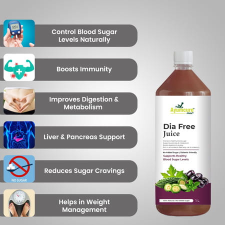 Ayumcure Dia Free Juice | Blood Sugar Control | With Karela Jamun Amla Giloy Tulsi & More | 1ltr