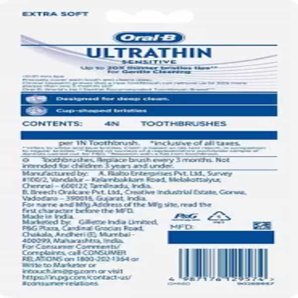 Oral-B Sensitive Toothbrush Ultrathin Bristles Tips Family Pack Of 4