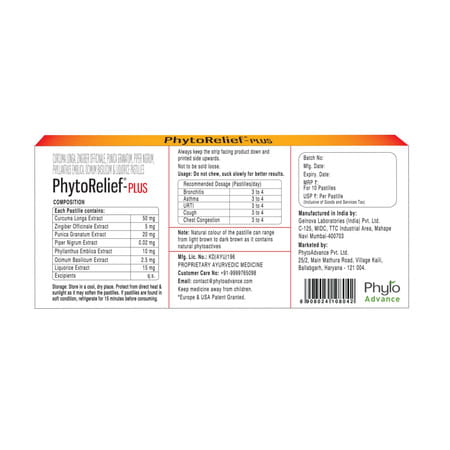 Phytoadvance Phytorelief-Plus - Effective Relief From Acute & Chronic Chest Infections (10 Pastille)