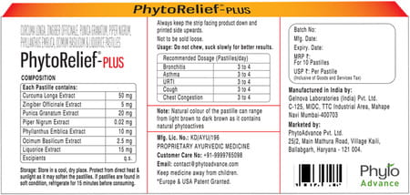 Phytoadvance Phytorelief-Plus - Effective Relief From Acute & Chronic Chest Infections (10 Pastille)
