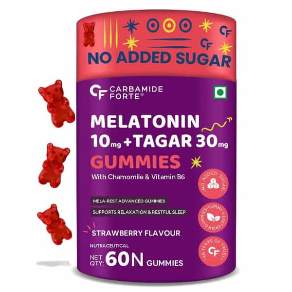 Carbamide Forte Melatonin Gummy - With Tagara | L Tryptophan & Vitamin B6| Sleep Supplement 60 Gummy