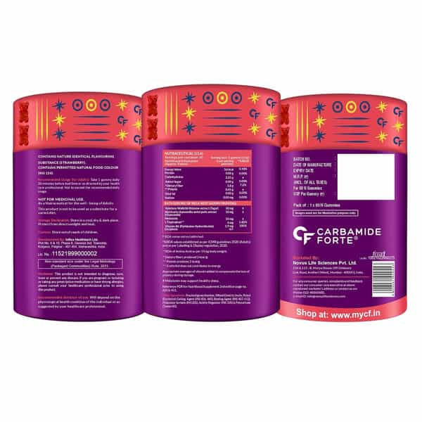 Carbamide Forte Melatonin Gummy - With Tagara | L Tryptophan & Vitamin B6| Sleep Supplement 60 Gummy