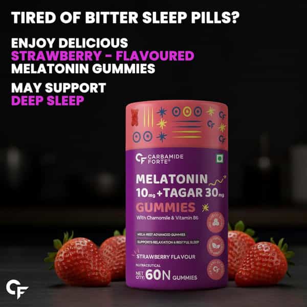 Carbamide Forte Melatonin Gummy - With Tagara | L Tryptophan & Vitamin B6| Sleep Supplement 60 Gummy