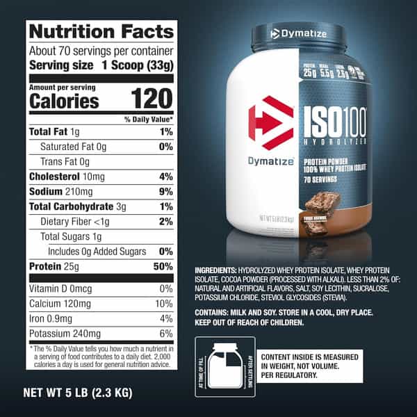 Dymatize Nutrition Iso 100 Whey Protein Powder - 2.3 Kg (Fudge Brownie)
