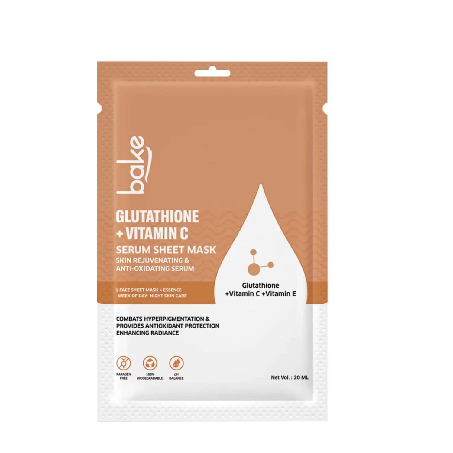 Bake L-glutathione + Vitamin C Sheet Mask For Bright & Glow Skin