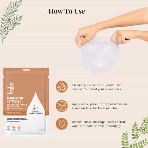 Bake L-Glutathione + Vitamin C Sheet Mask For Bright & Glow Skin
