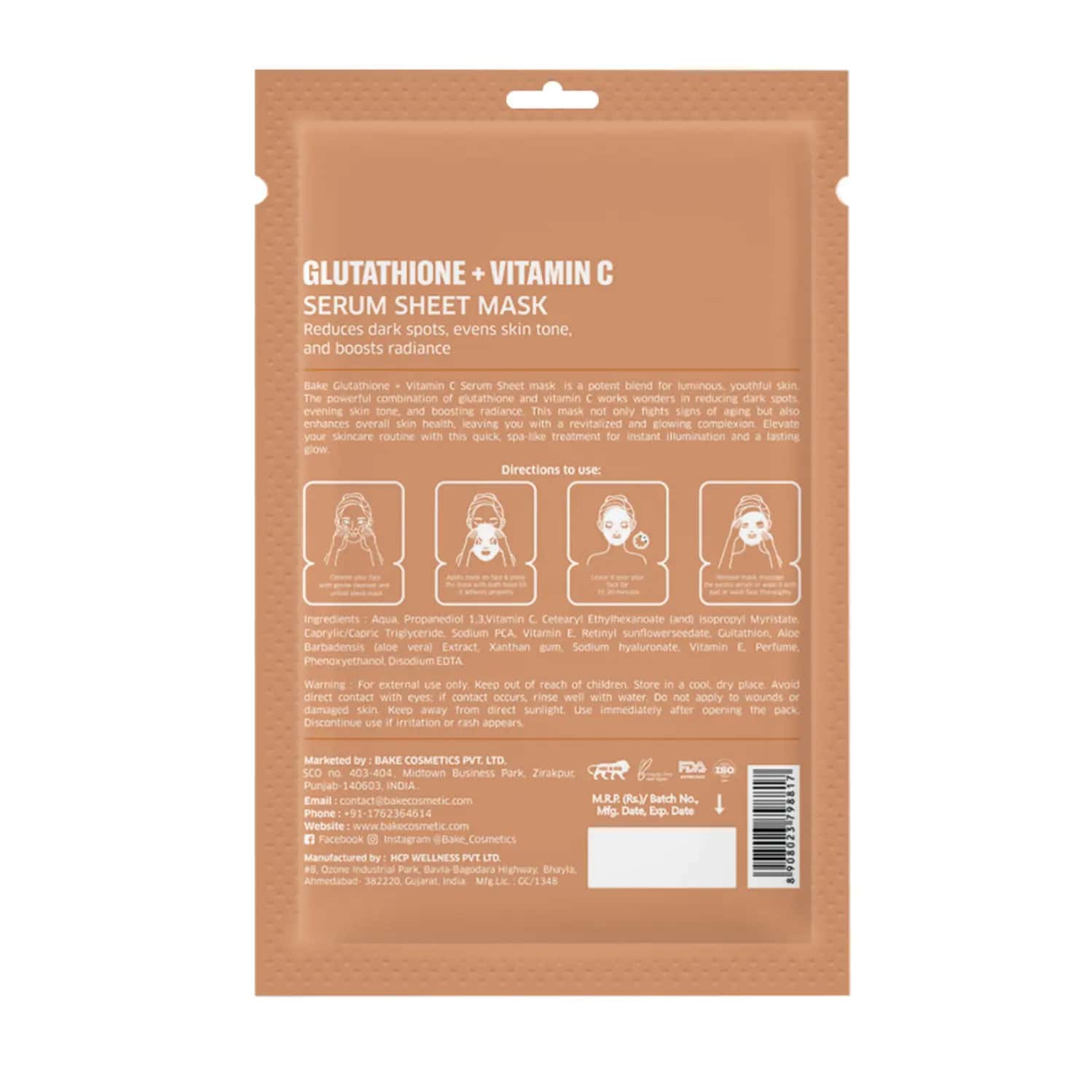 Buy BAKE L-GLUTATHIONE + VITAMIN C SHEET MASK FOR BRIGHT & GLOW SKIN Online  & Get Upto 60% OFF at PharmEasy