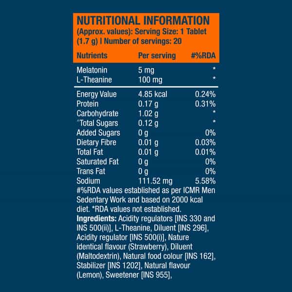 Fast&Up Melatonin With 5 Mg Melatonin + 100 Mg L-Theanine|20 Tablet - Strawberry