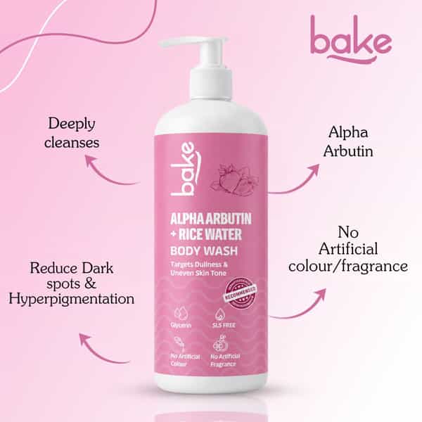 Bake Alpha Arbutin + Rice Water Body Wash | Brightening & Hydrating Cleanser | 500Ml