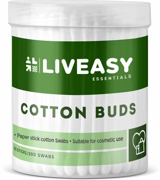 Liveasy Paper Stick Cotton Swabs - 100 Sticks/200 Swabs