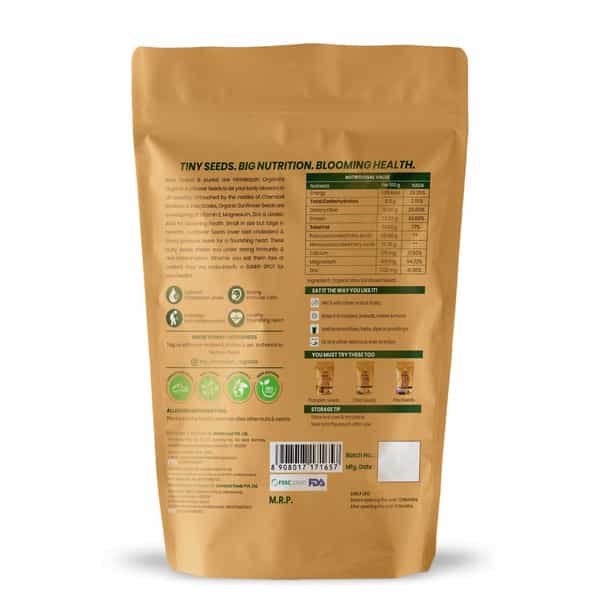 Himalayan Organics Certified Organic Sunflower Seeds - Rich In Fiber & Minerals