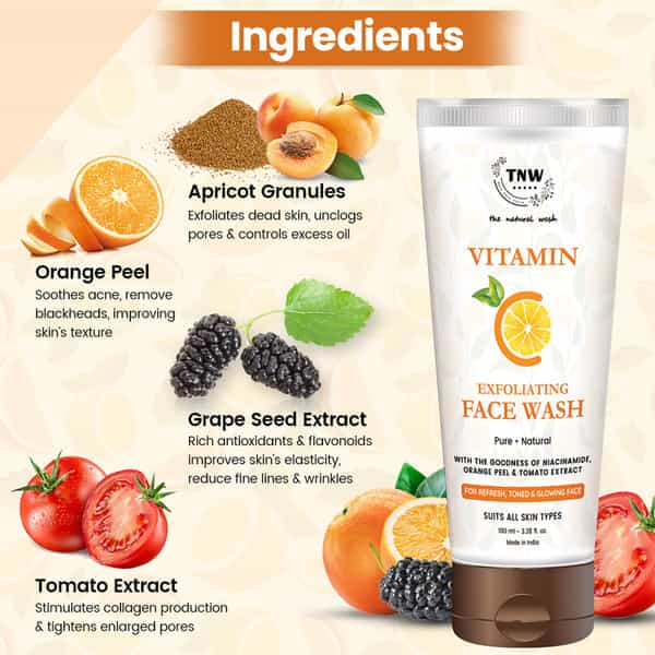 Tnw The Natural Wash Vitamin C Exfoliating Face Wash For Refreshed Toned & Glowing Face - 100 Ml