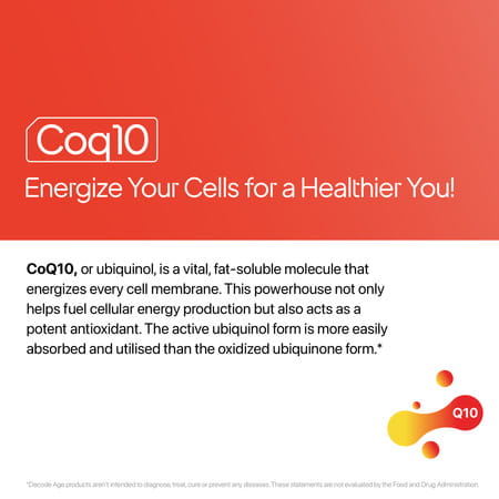 Decode Age Coq10 Ubiquinol Supplement | 99% Pure Coenzyme Q10 With Piperine | 100mg | Veg - 60n
