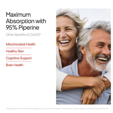 Decode Age Coq10 Ubiquinol Supplement | 99% Pure Coenzyme Q10 With Piperine | 100mg | Veg - 60n