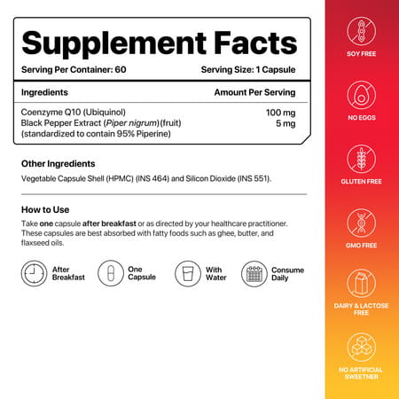 Decode Age Coq10 Ubiquinol Supplement | 99% Pure Coenzyme Q10 With Piperine | 100mg | Veg - 60n