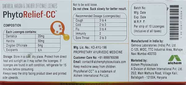 Phytorelief Cc Sugar Free 10 Lozenges