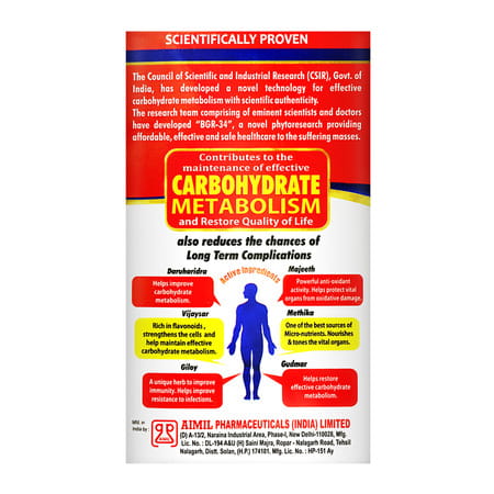 Aimil Bgr 34 | Carbohydrate Metaboliser R&D By Csir | 100 Tablets