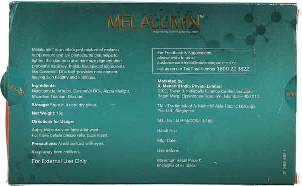 Melalumin Tube Of 15Gm Depigmenting Cream