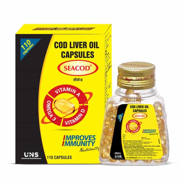 Seacod Pure Cod Liver Oil Capsules 300Mg With Omega 3 | Vitamin A & D | For Kid & Adult 110 Softgels