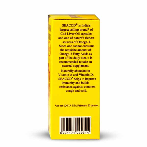 Seacod Pure Cod Liver Oil Capsules 300Mg With Omega 3 | Vitamin A & D | For Kid & Adult 110 Softgels