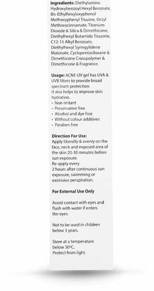 Acne Uv Advanced Light Protection Spf 30+ Pa+++ Sunscreen Gel 30 Gm
