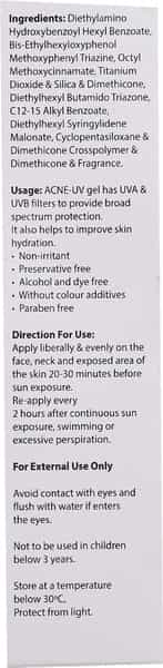 Acne Uv Advanced Light Protection Spf 30+ Pa+++ Sunscreen Gel 30 Gm