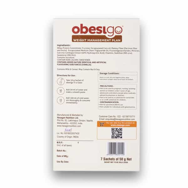 Obesigo | Best Meal Replacement Shake For Weight Loss (350Gm | 7 Sachets - Weekly | Vanilla Flavour)