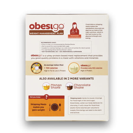 Obesigo | Best Meal Replacement Shake For Weight Loss (350gm | 7 Sachets - Weekly | Vanilla Flavour)
