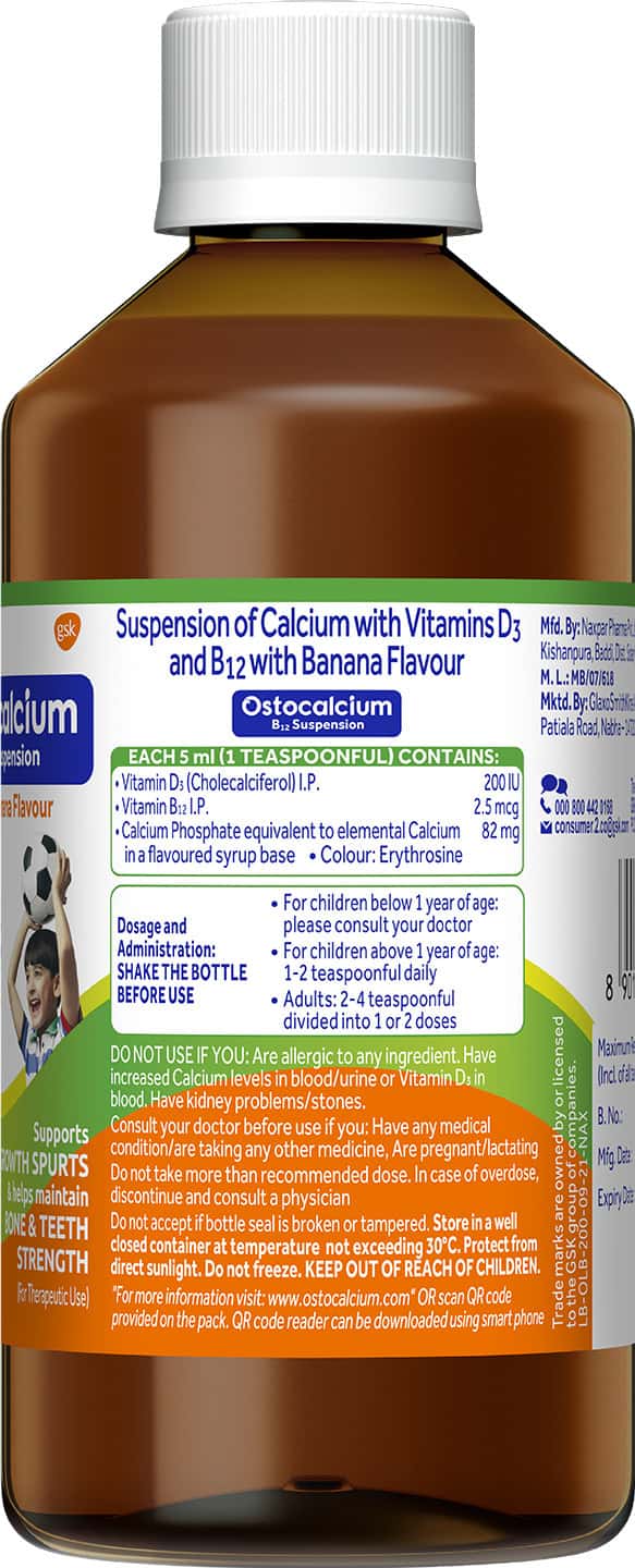 Buy OSTOCALCIUM B12 SUSPENSION (BANANA FLAVOR SYRUP 200ML) Online & Get Upto 60 OFF at PharmEasy