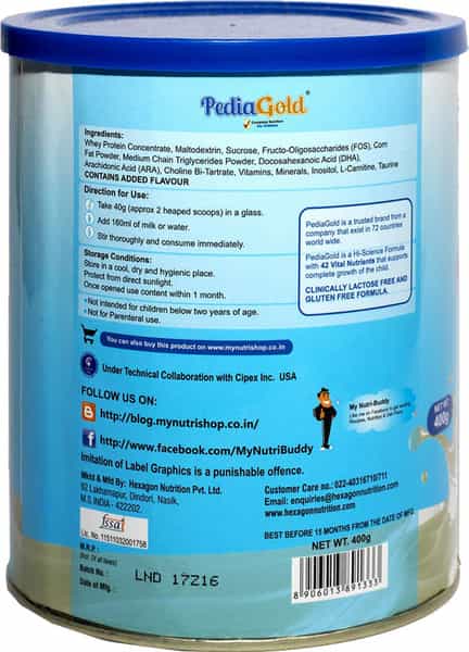 Pediagold Vanilla Nutrition Drink Tin Of 400 G
