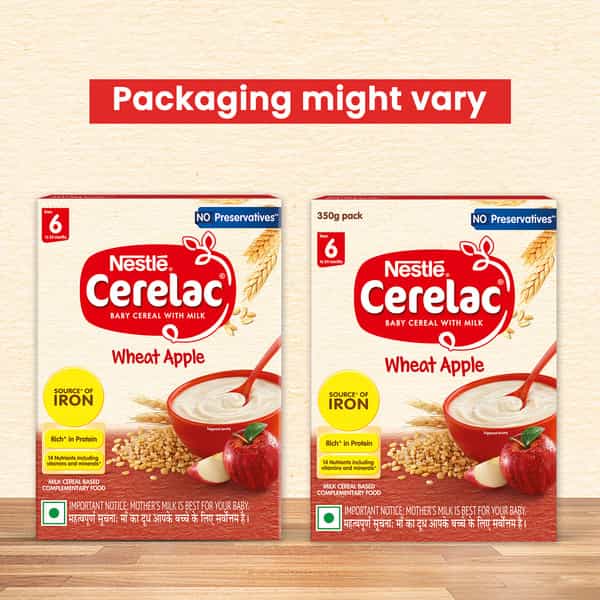 Nestle Cerelac Baby Cereal With Milk Wheat Apple From 6 Months 300G Bag-In-Box Pack