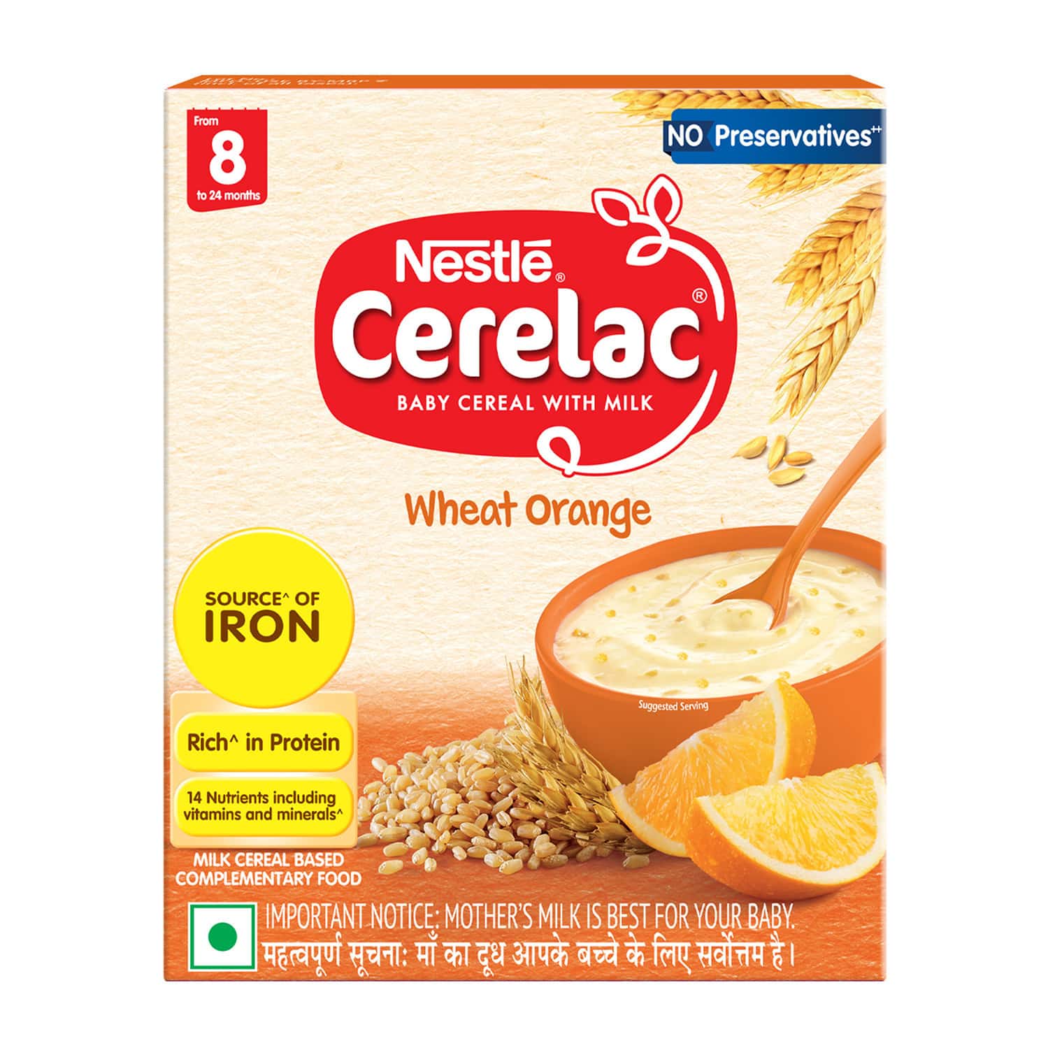 Nestle Cerelac Wheat Orange | No Preservatives | 8 To 24 Months | 300 G