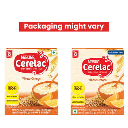 Nestle Cerelac Wheat Orange | No Preservatives | 8 To 24 Months | 300 G
